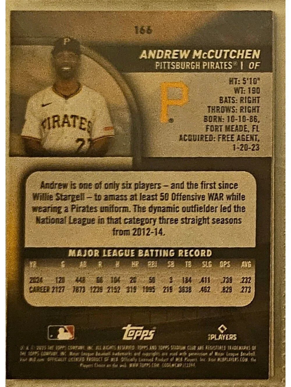 2025 Topps Stadium Club 166 Andrew McCutchen Pittsburgh Pirates